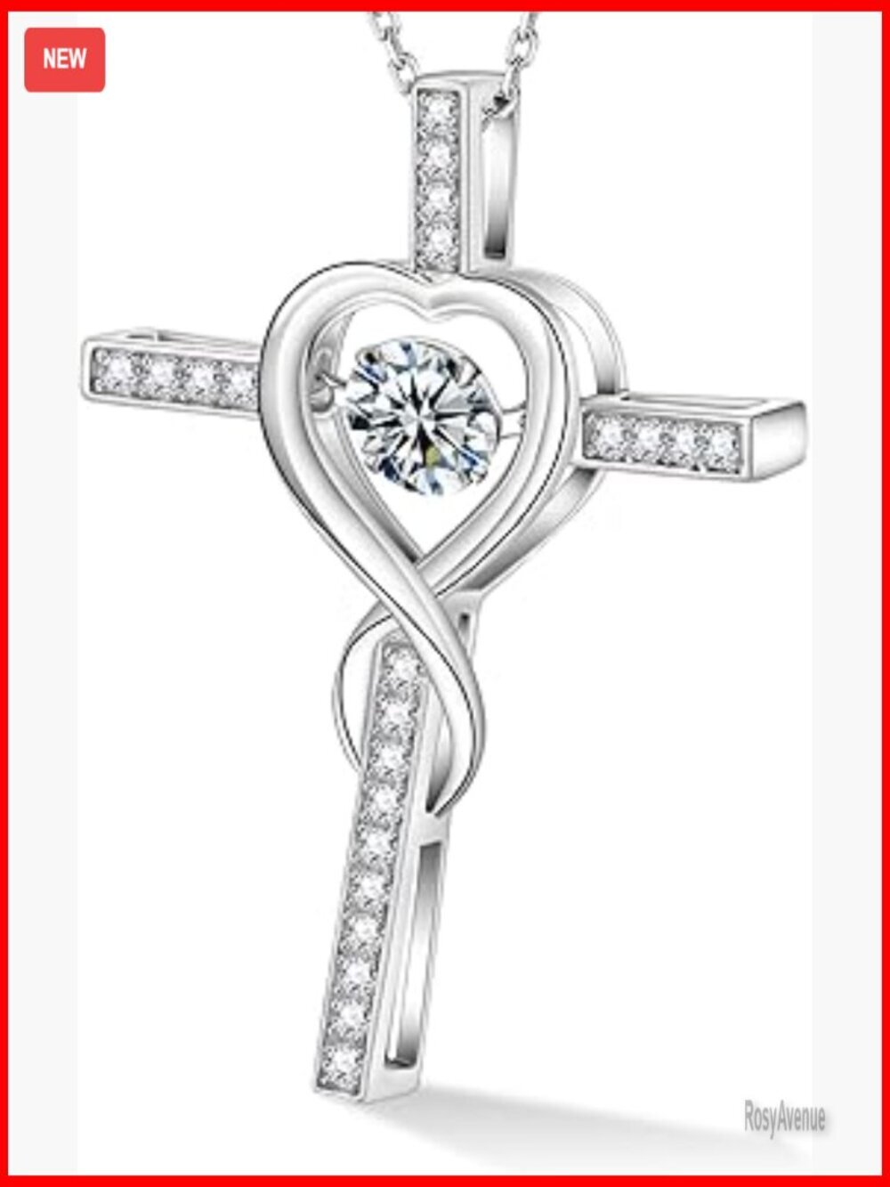 Sterling Silver Moissanite Cross Pendant Necklace, 45cm Chain, Religious Jewelry